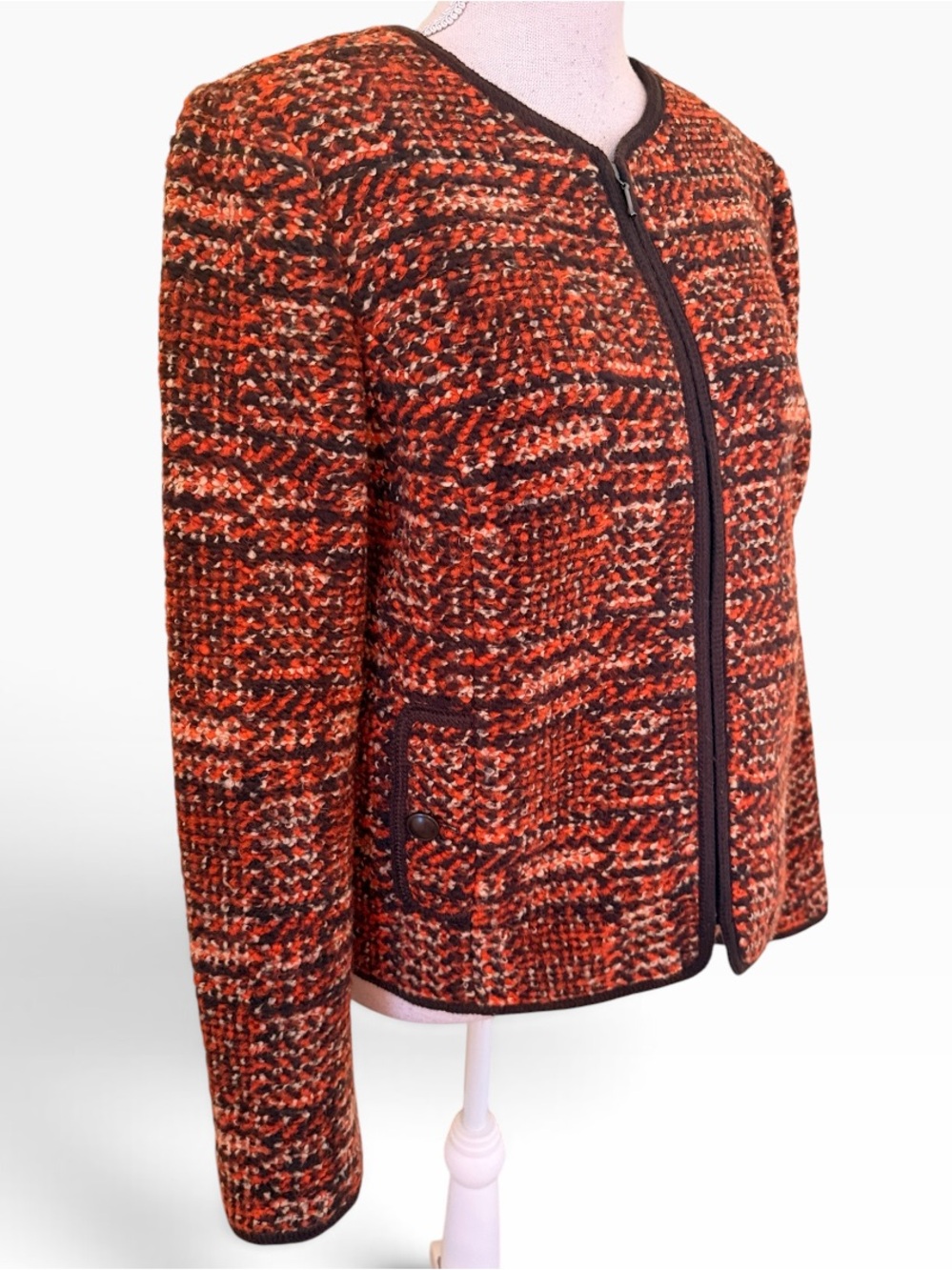 Talbots Rust/Brown Multi Tweed Zip-Front Jacket 10 - Picture 2 of 7